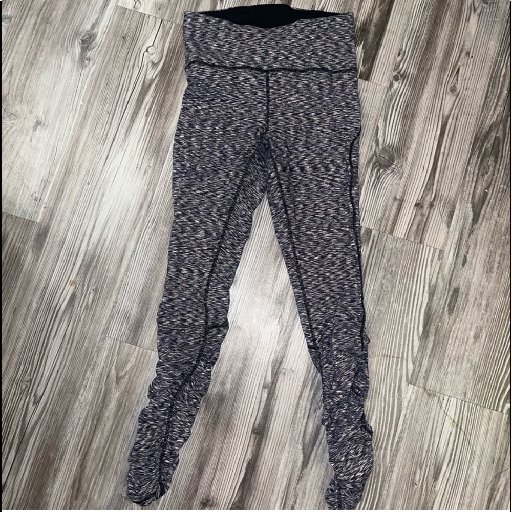 Lululemon Gray Striped Ruched Bottom Leggings